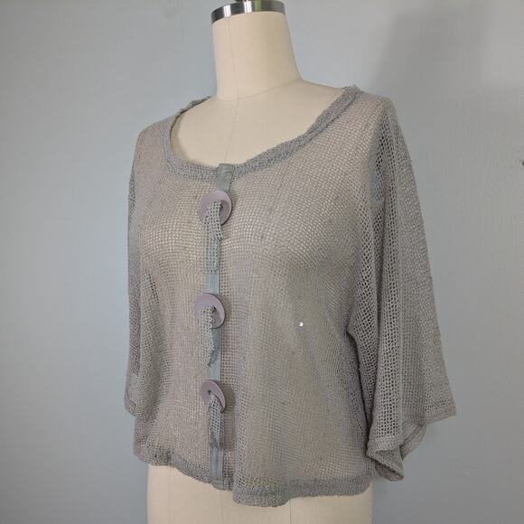 Net Top OS Tan Taupe Lagenook Button Funky Artsy Eclectic Beach Neutral Open - Picture 1 of 11